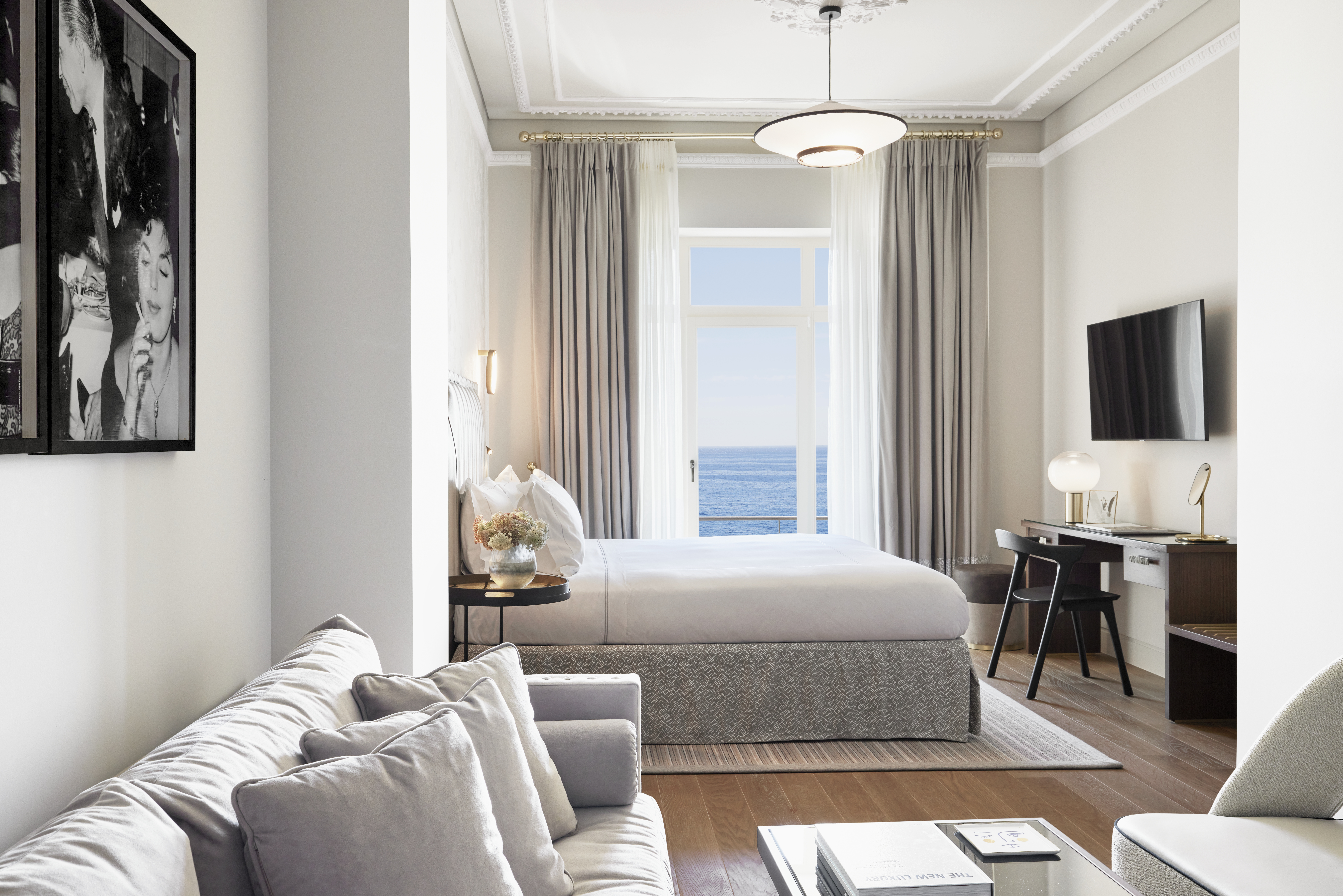 
Balcony sea view from the elegant Méditerranée suite with king bed, sofa and workspace at ON Residence Hotel