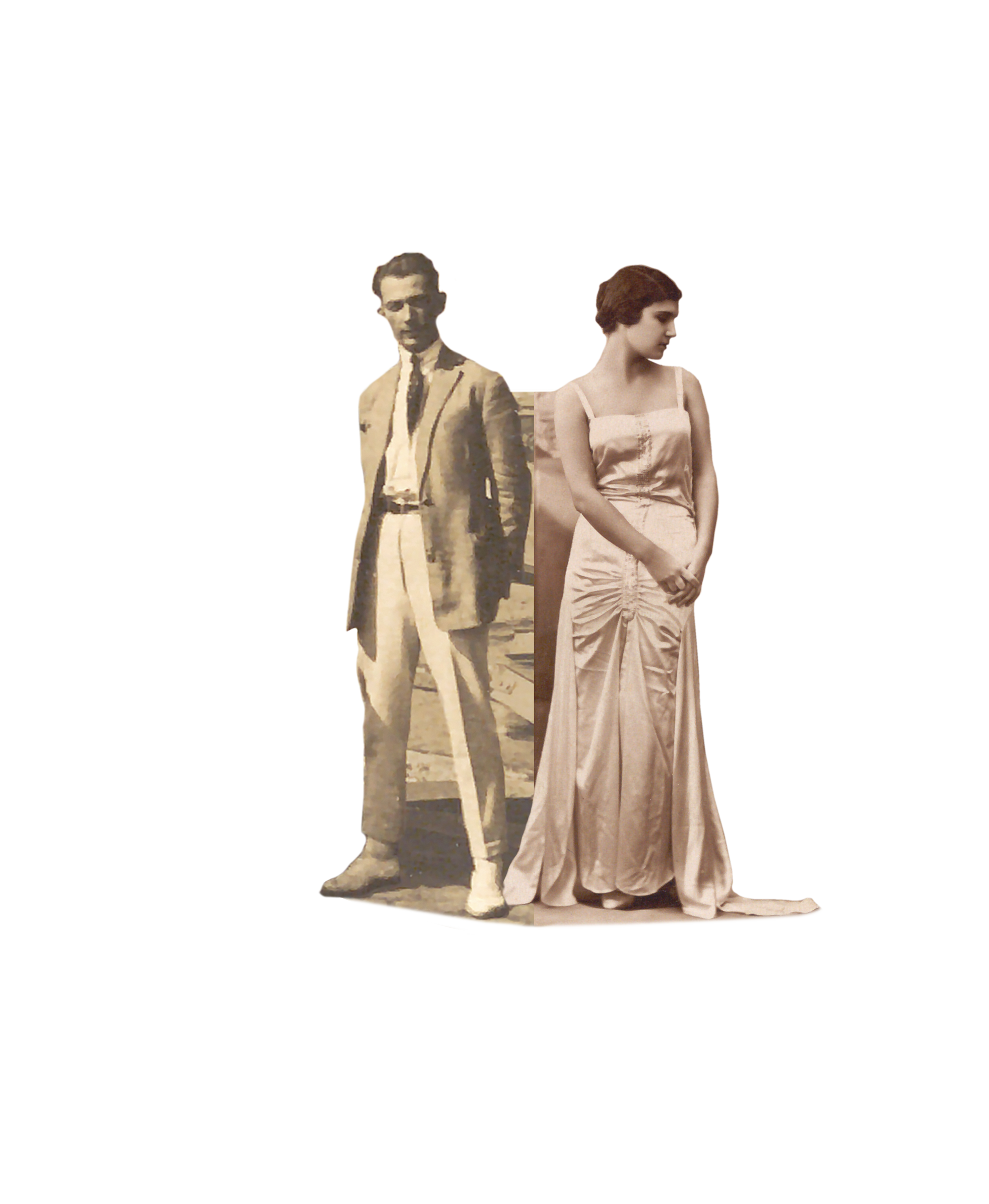 
Vintage collage featuring a man in a suite and a woman in an elegant gown