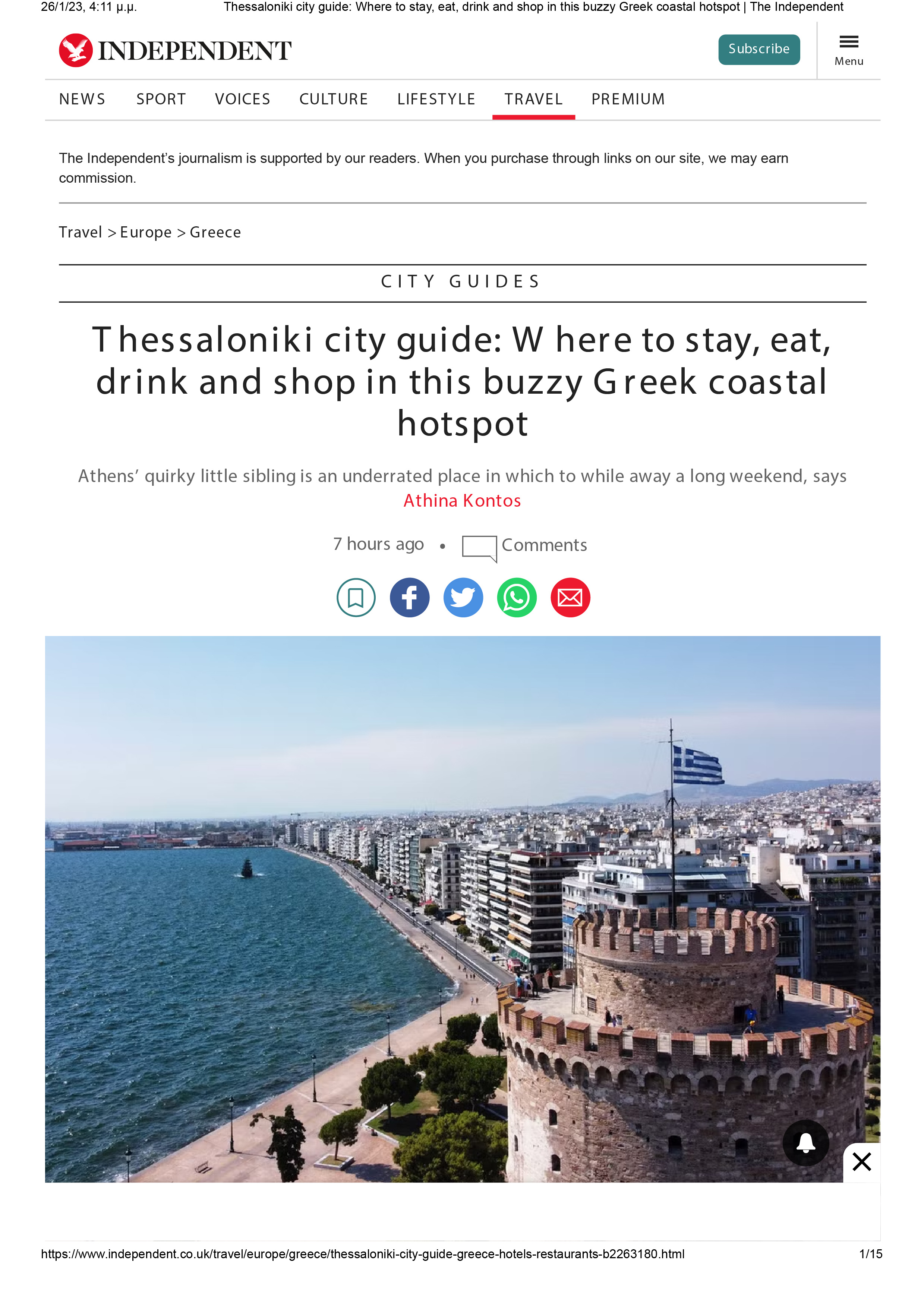
The Independent city guide highlights Thessaloniki as a coastal hotspot