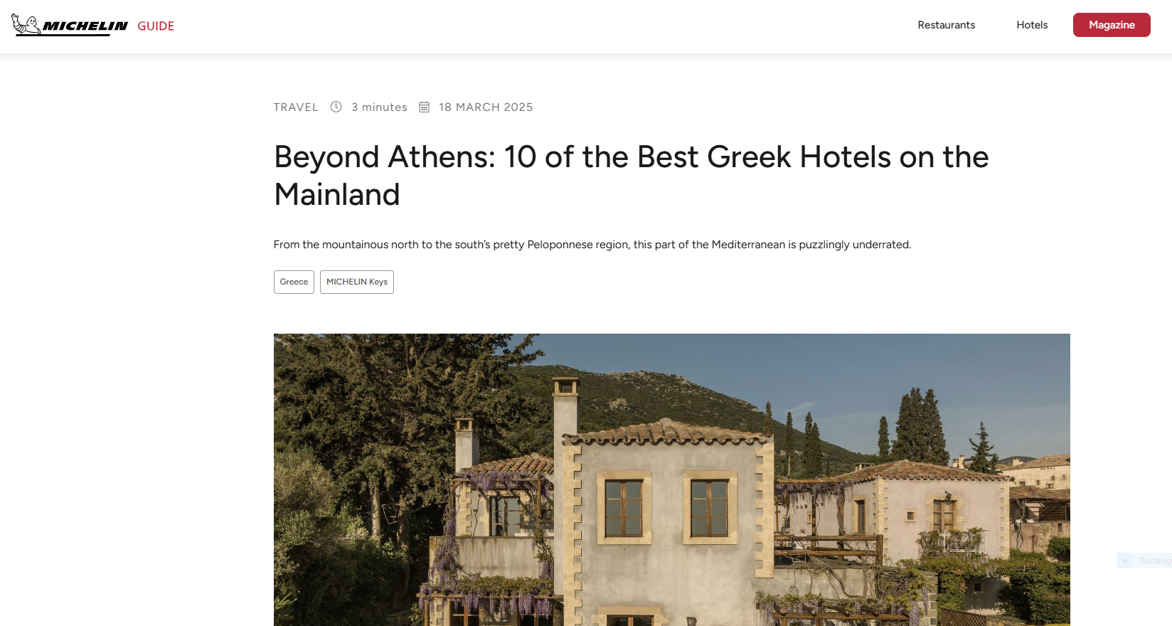 
Michelin representing ON Residence hotel as one of the ten best Greek hotels in mainland